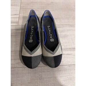 Rothys Womens Shoes Black & White Size  6W Round Toe Flats Slip-on Ballet
